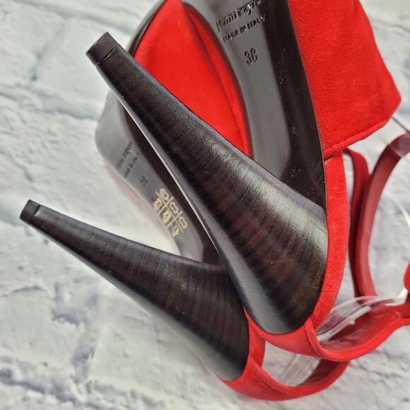 Jenni Kayne Posted Strap Tomato Red Suede Heels size 38 - Picture 4 of 16